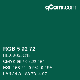 颜色代码: RGB 5 92 72 | qconv.com