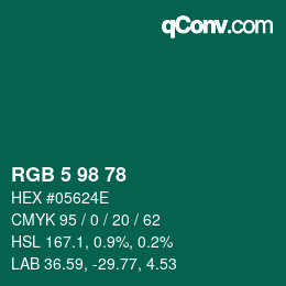 Color code: RGB 5 98 78 | qconv.com
