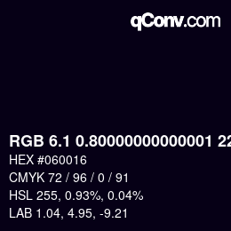 Color code: RGB 6.1 0.80000000000001 22 | qconv.com
