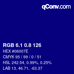 カラーコード: RGB 6.1 0.8 126 | qconv.com