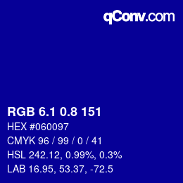カラーコード: RGB 6.1 0.8 151 | qconv.com