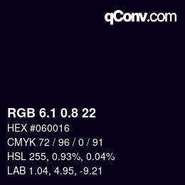 Code couleur: RGB 6.1 0.8 22 | qconv.com