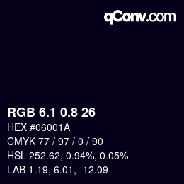 カラーコード: RGB 6.1 0.8 26 | qconv.com