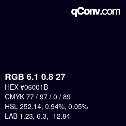 Color code: RGB 6.1 0.8 27 | qconv.com