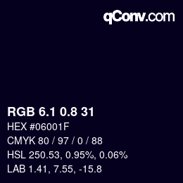 カラーコード: RGB 6.1 0.8 31 | qconv.com