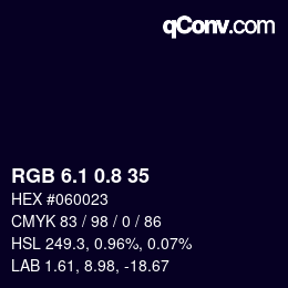 Color code: RGB 6.1 0.8 35 | qconv.com