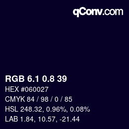 Color code: RGB 6.1 0.8 39 | qconv.com