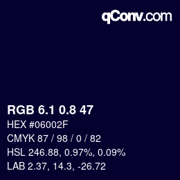 Color code: RGB 6.1 0.8 47 | qconv.com