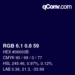 Color code: RGB 6.1 0.8 59 | qconv.com