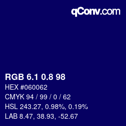 カラーコード: RGB 6.1 0.8 98 | qconv.com