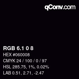 カラーコード: RGB 6.1 0 8 | qconv.com