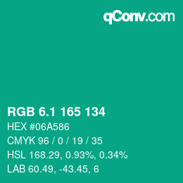 カラーコード: RGB 6.1 165 134 | qconv.com