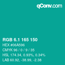 カラーコード: RGB 6.1 165 150 | qconv.com