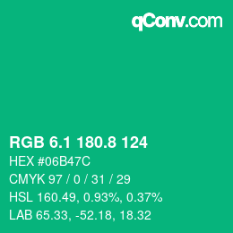 カラーコード: RGB 6.1 180.8 124 | qconv.com