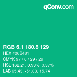 カラーコード: RGB 6.1 180.8 129 | qconv.com