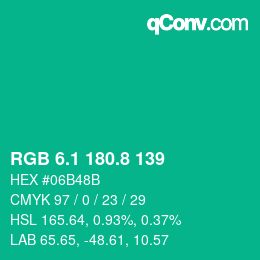カラーコード: RGB 6.1 180.8 139 | qconv.com