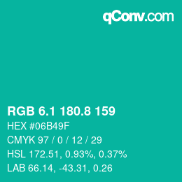 カラーコード: RGB 6.1 180.8 159 | qconv.com