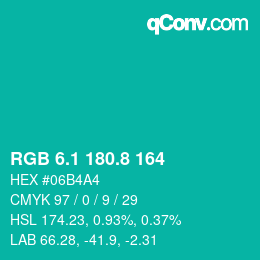 カラーコード: RGB 6.1 180.8 164 | qconv.com