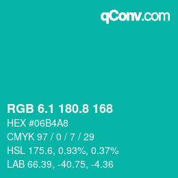 カラーコード: RGB 6.1 180.8 168 | qconv.com