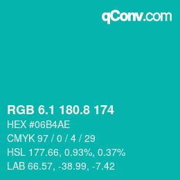 カラーコード: RGB 6.1 180.8 174 | qconv.com