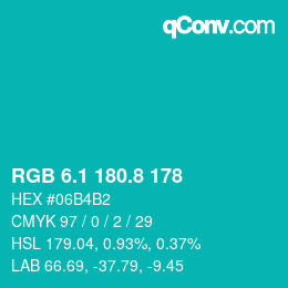 カラーコード: RGB 6.1 180.8 178 | qconv.com