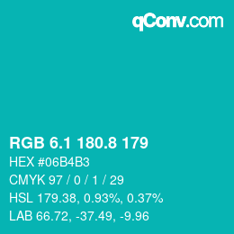 カラーコード: RGB 6.1 180.8 179 | qconv.com