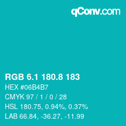 カラーコード: RGB 6.1 180.8 183 | qconv.com