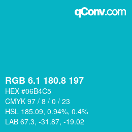 カラーコード: RGB 6.1 180.8 197 | qconv.com