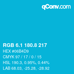 カラーコード: RGB 6.1 180.8 217 | qconv.com