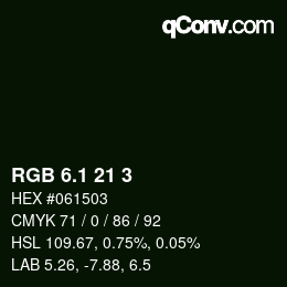 カラーコード: RGB 6.1 21 3 | qconv.com