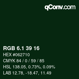 カラーコード: RGB 6.1 39 16 | qconv.com