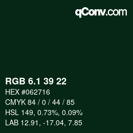Color code: RGB 6.1 39 22 | qconv.com