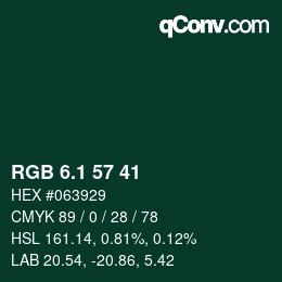Color code: RGB 6.1 57 41 | qconv.com