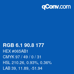 カラーコード: RGB 6.1 90.8 177 | qconv.com