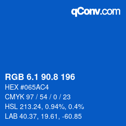 カラーコード: RGB 6.1 90.8 196 | qconv.com