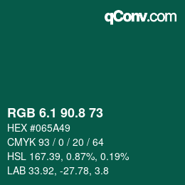 Color code: RGB 6.1 90.8 73 | qconv.com