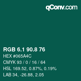 カラーコード: RGB 6.1 90.8 76 | qconv.com