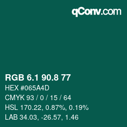 カラーコード: RGB 6.1 90.8 77 | qconv.com