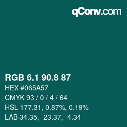 Color code: RGB 6.1 90.8 87 | qconv.com