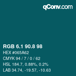 Color code: RGB 6.1 90.8 98 | qconv.com