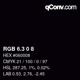 カラーコード: RGB 6.3 0 8 | qconv.com