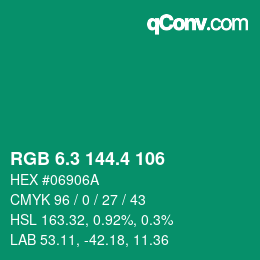 カラーコード: RGB 6.3 144.4 106 | qconv.com