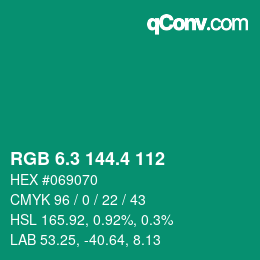 カラーコード: RGB 6.3 144.4 112 | qconv.com