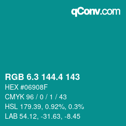カラーコード: RGB 6.3 144.4 143 | qconv.com