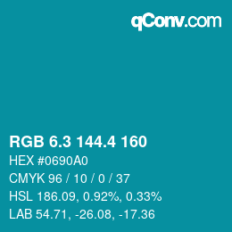 カラーコード: RGB 6.3 144.4 160 | qconv.com