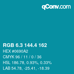 カラーコード: RGB 6.3 144.4 162 | qconv.com