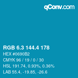 カラーコード: RGB 6.3 144.4 178 | qconv.com