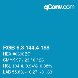 カラーコード: RGB 6.3 144.4 188 | qconv.com