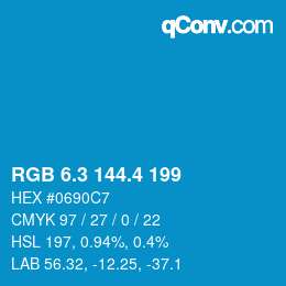 カラーコード: RGB 6.3 144.4 199 | qconv.com