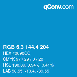 カラーコード: RGB 6.3 144.4 204 | qconv.com